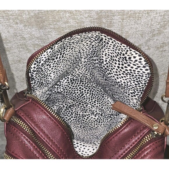 Modcloth Faux Leather Burgundy & Tan  Shoulder Handbag Crossbody Purse - Picture 8 of 14